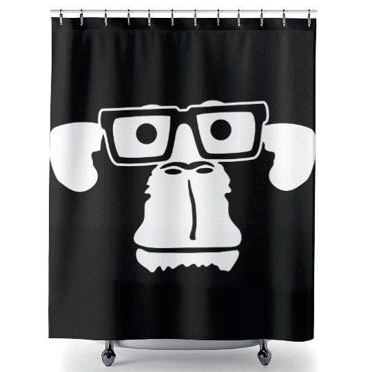Smart nerd monkey head horn-rimmed glasses geek Shower Curtains