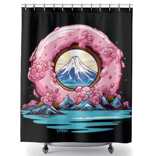 Japan Sakura Blossom Mount Fuji Donut Shower Curtains