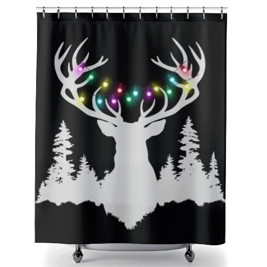 Christmas deer with christmas lights Shower Curtains