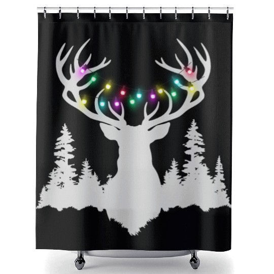 Christmas deer with christmas lights Shower Curtains