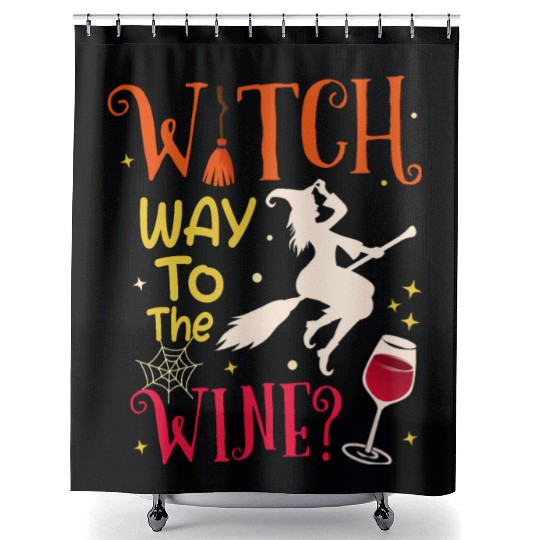 Witch Way To The Wine Funny Halloween Drinking Shower Curtains