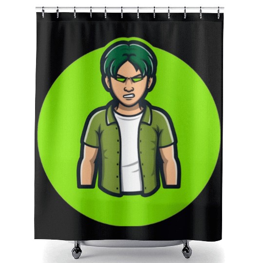 Green Angry Boy Gaming Mascot Avatar Shower Curtains