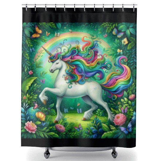 Unicorn, unicorn design, Unicorn in flower garden Shower Curtains