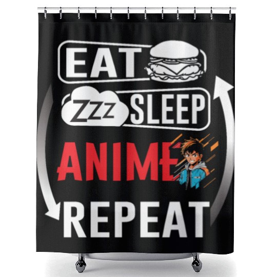 Eat Sleep Anime Repeat Ramen Kawaii Japanese Manga Shower Curtains