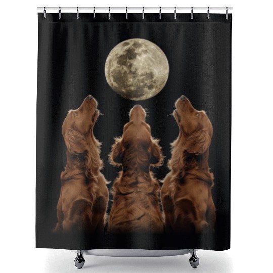 Irish Setter Dog Howling Moon Shower Curtains