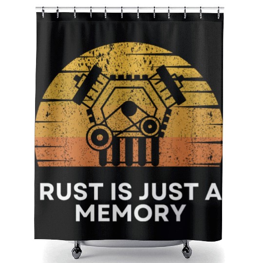 retro mechanic coat, rust is just a memory Shower Curtains