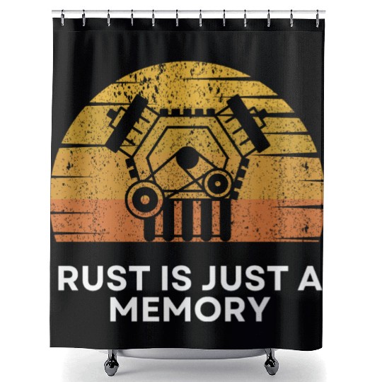 retro mechanic coat, rust is just a memory Shower Curtains