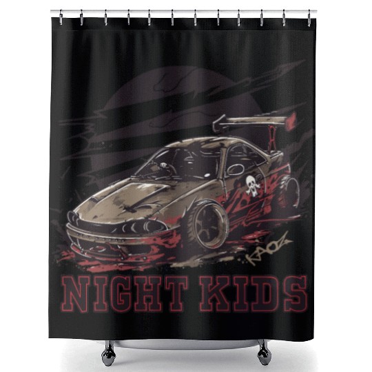 Trashy JDM Street Racer Night Kids Shower Curtains