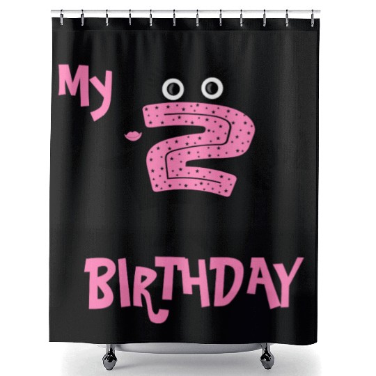 Funny pink number two for birthdays Shower Curtains