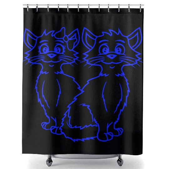 Two Cats 2 Romantic Love Valentine's Day Couple Shower Curtains