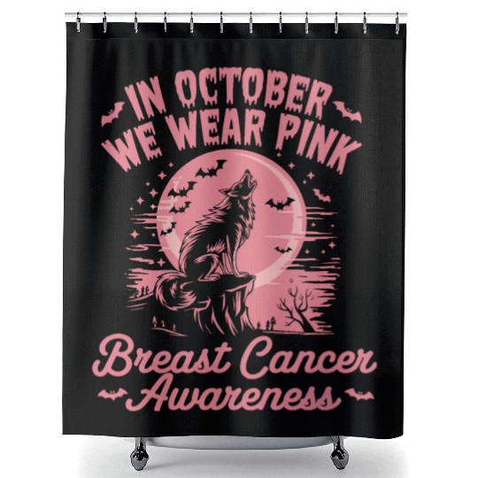 Breast Cancer Design Wolf & Pink Ribbon Shower Curtains