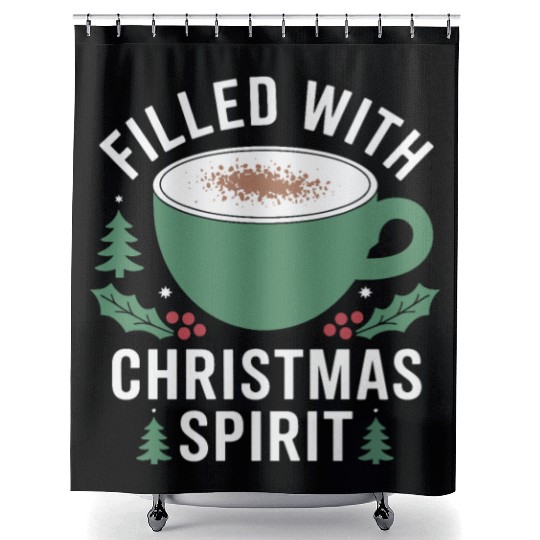 Filled With Christmas Spirit Festive Mug Design Shower Curtains