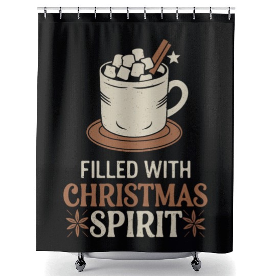 Filled With Christmas Spirit Mug and Marshmallows Shower Curtains