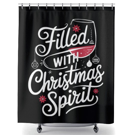 Filled With Christmas Spirit Festive Wine Shower Curtains