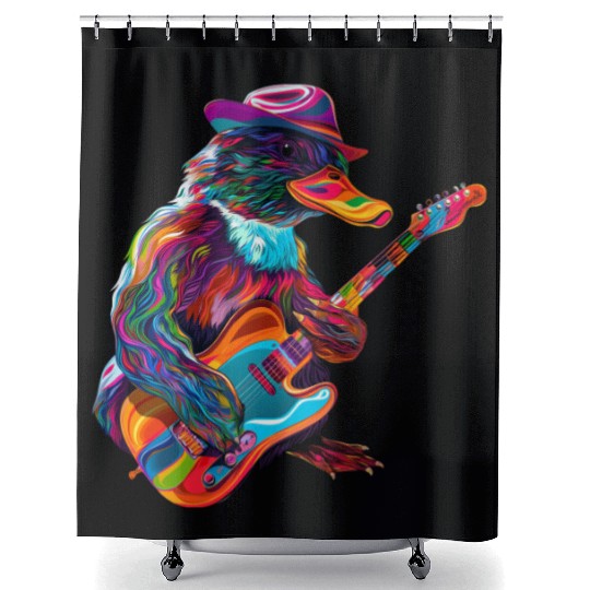 Platypus Mammal Guitar Cowboy Hat Popart Shower Curtains