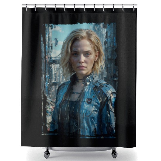 Portrait of a sci-fi cyberpunk girl Shower Curtains