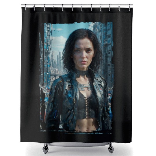 Portrait of a sci-fi cyberpunk girl Shower Curtains