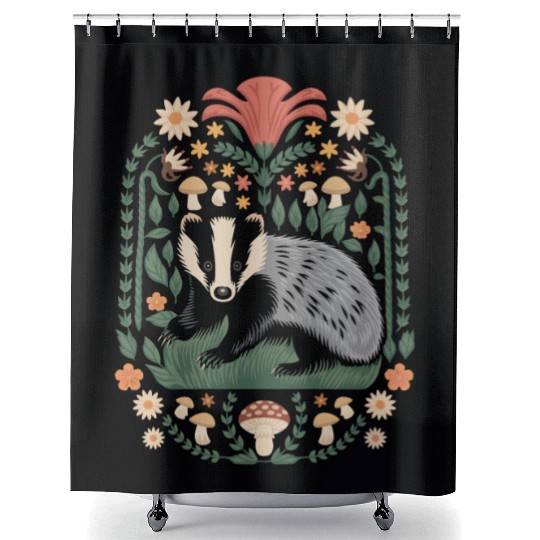 Cottagecore Badge and Mushrooms Harmony Shower Curtains