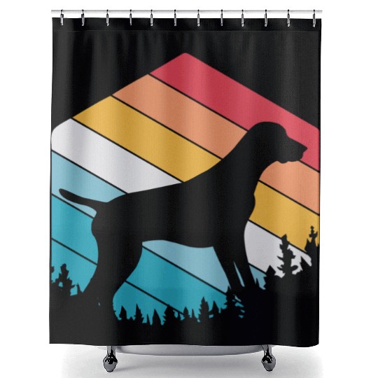 Retro Dog Silhouette German Shorthaired Pointer Shower Curtains