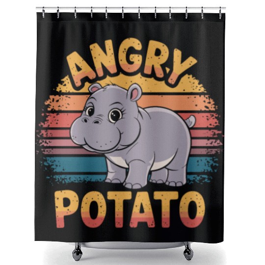 Moo Deng Angry Potato Hippo Humor Design Shower Curtains