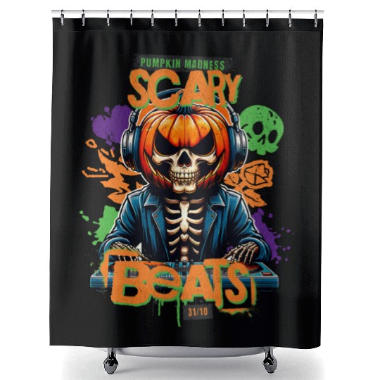 Pumpkin Madness Scary Beats Halloween DJ Design Shower Curtains