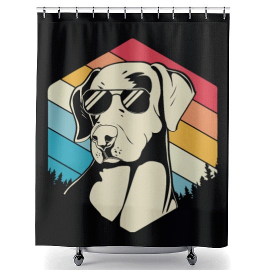 Retro 80s Catahoula Leopard Dog Wearing Sunglasses Shower Curtains
