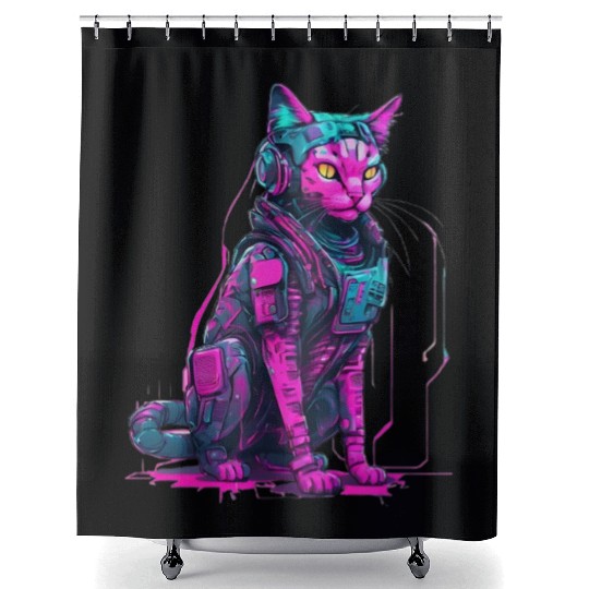 Cyber Warrior Cat Shower Curtains