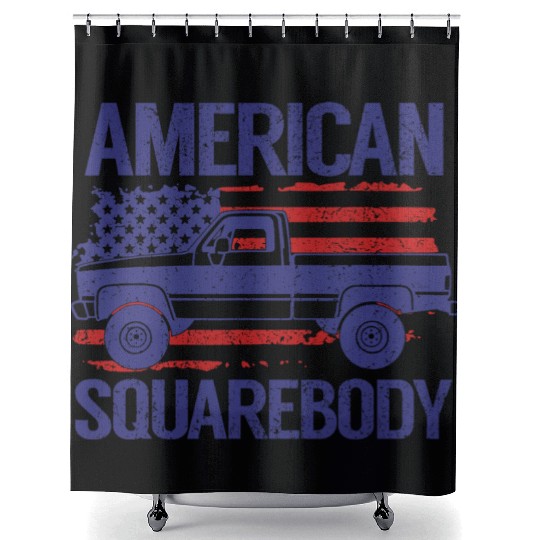 Classic C10 American Square Body Truck USA Flag Shower Curtains