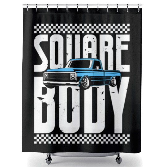 Vintage American Square Body Truck 4x4 Mud Trucks Shower Curtains