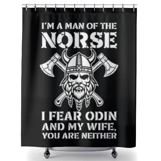 Norse Viking Warrior Fearless Humor with Axes Shower Curtains