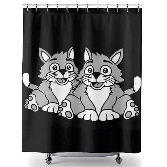 Two Happy Cats 2 Friends Love Couple Kitten Team Shower Curtains