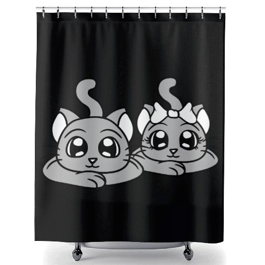 Two Romantic Cats In Love 2 Friends Couple Team Shower Curtains