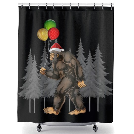 Bigfoot Believe Christmas Tree Sasquatch Santa Shower Curtains
