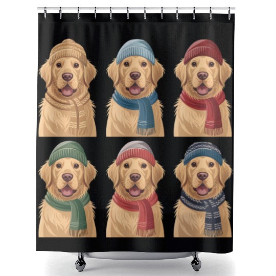 Winter Cute Golden Retriever Shower Curtains