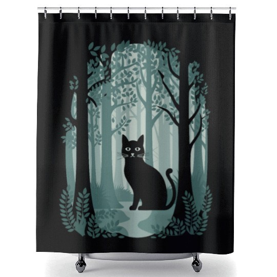 Cottagecore enchanting Forest Cat Shower Curtains