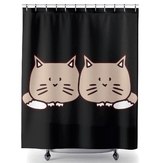 Two Happy Cats 2 Friends Love Couple Kitten Team Shower Curtains