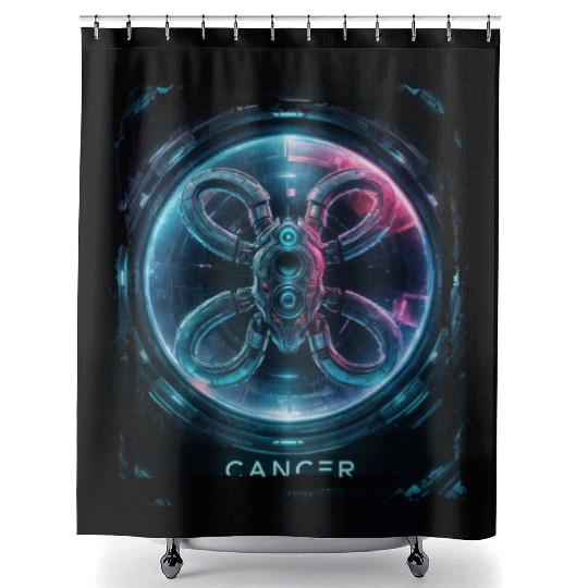 Zodiac sign Cancer in cyberpunk era Future Shower Curtains
