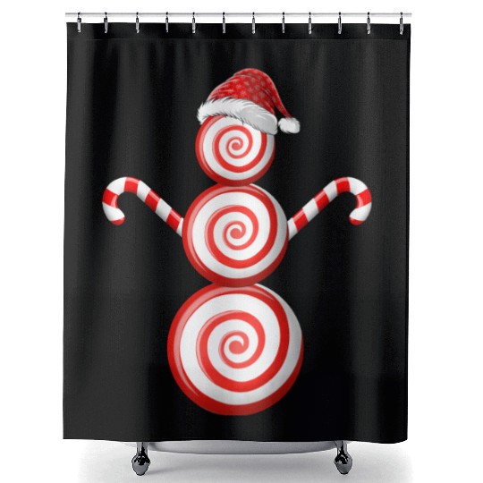 Funny Christmas Shower Curtains Peppermint Candy Snowman