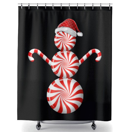 Funny Christmas Shower Curtains Peppermint Candy Snowman