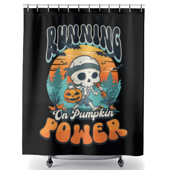 Halloween Runner Running On Pumpkin Power Shower Curtains