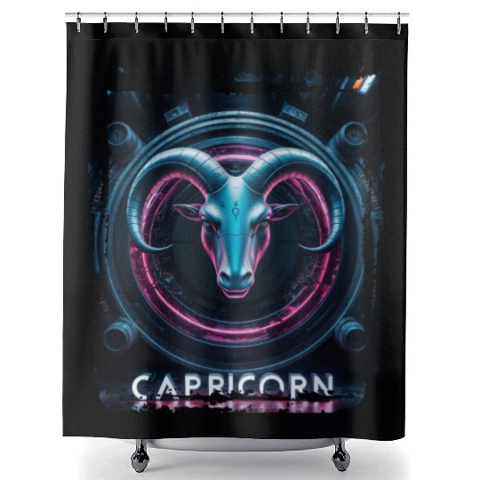Zodiac sign Capricorn in cyberpunk era Future Shower Curtains