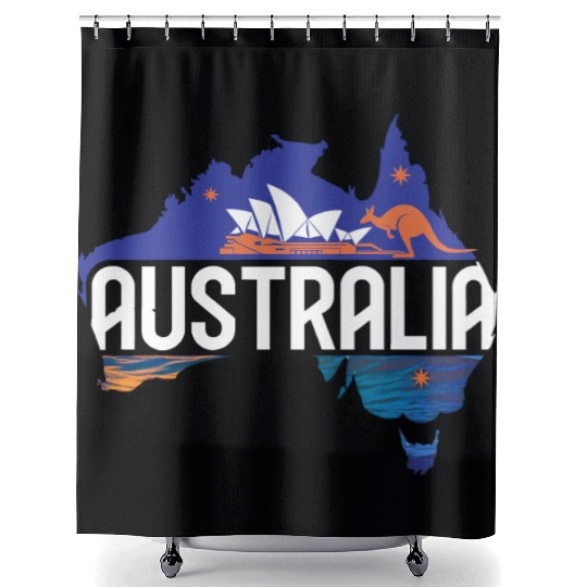 Australia Kangaroo & Sydney Opera House Map Shower Curtains