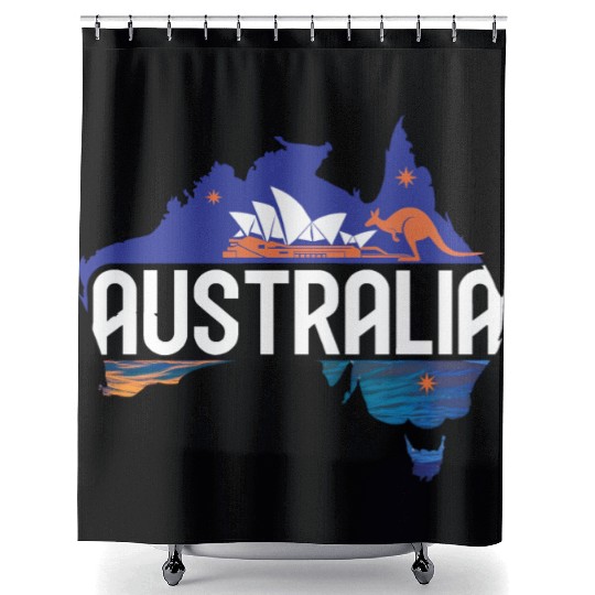 Australia Kangaroo & Sydney Opera House Map Shower Curtains