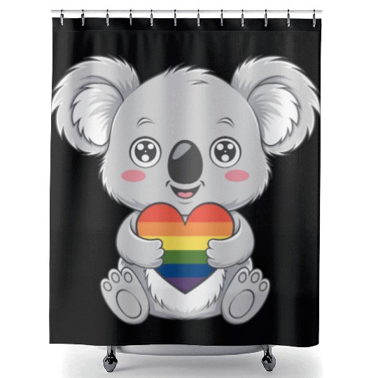 Cute Koala Holding Rainbow Heart LGTBQ Pride Shower Curtains