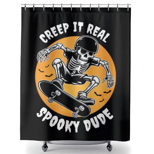 Funny Halloween Design Skeleton Skateboarder Shower Curtains