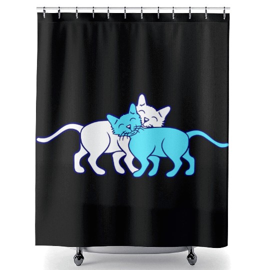 2 Happy Cats Friends Team Two Cuddling Love Couple Shower Curtains