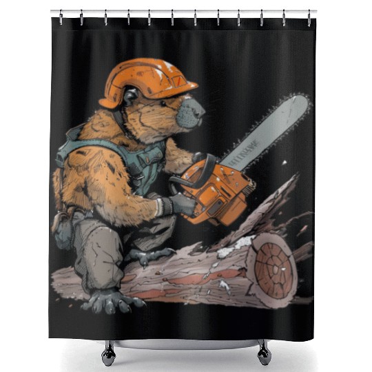 Beaver Lumberjack Chainsaw Shower Curtains