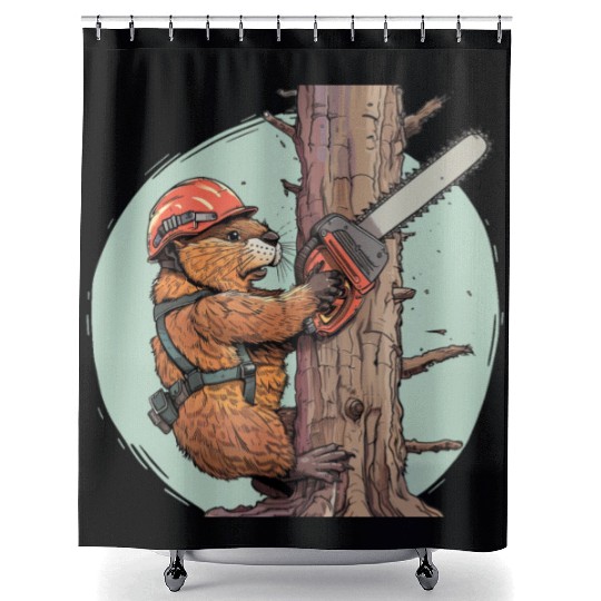 Beaver Lumberjack Chainsaw Shower Curtains