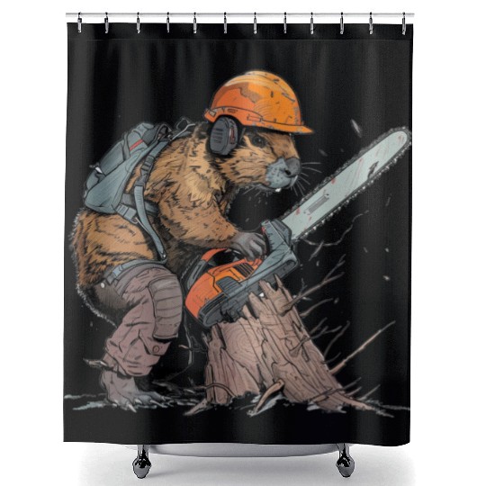 Beaver Lumberjack Chainsaw Shower Curtains