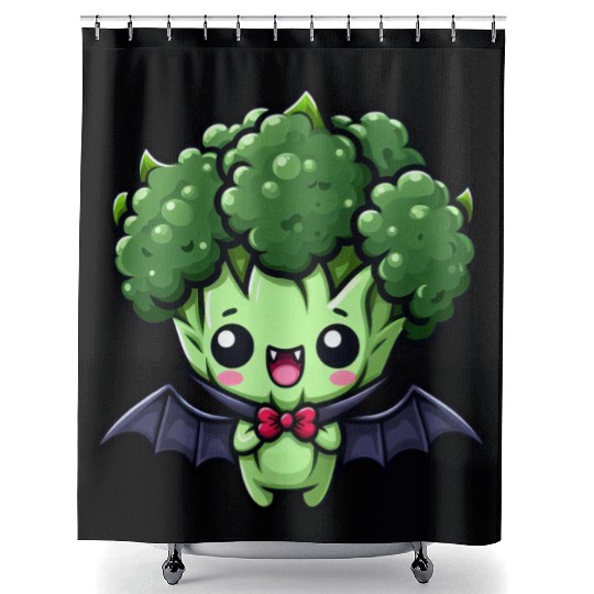 Cute Halloween Broccoli Vampire Cartoon Shower Curtains